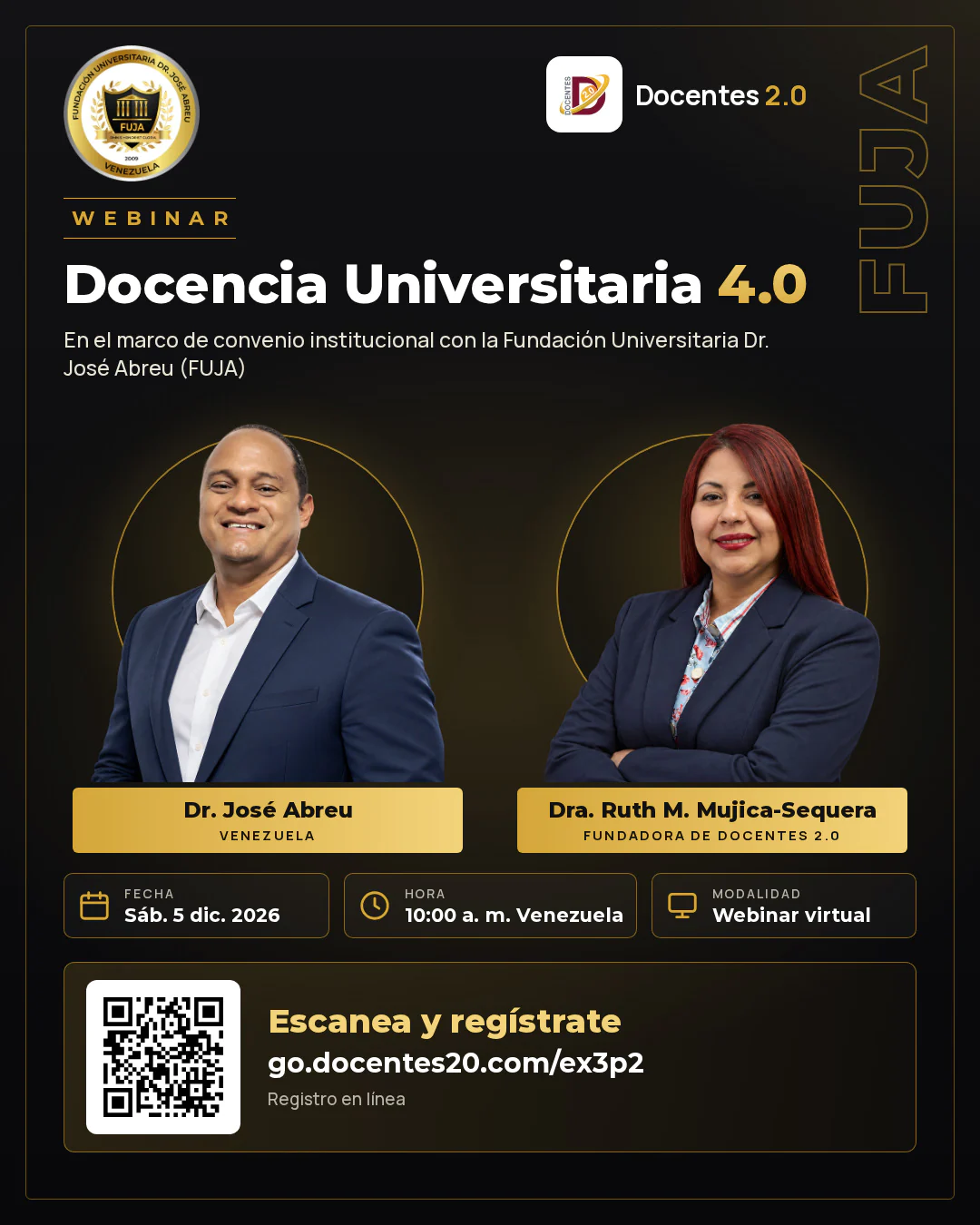 Afiche de Docencia Universitaria 4.0 en el marco de convenio institucional con la Fundación Universitaria Dr. José Abreu