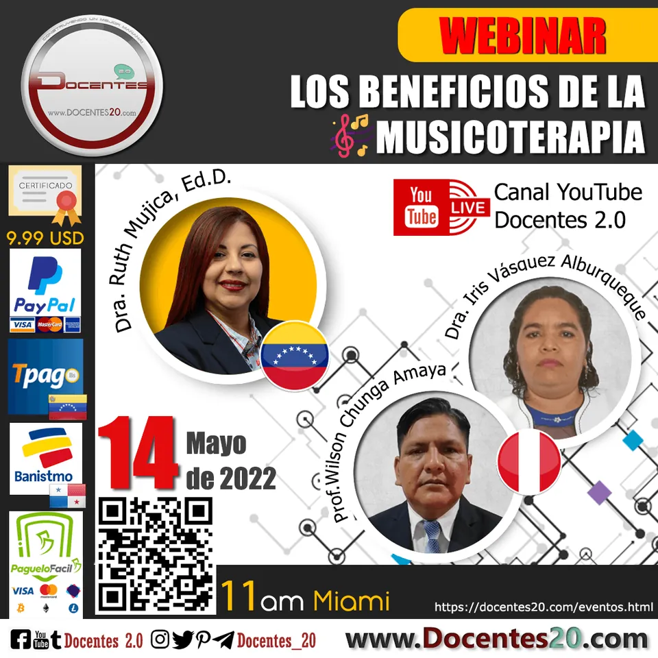 Flyer del webinar Los beneficios de la musicoterapia