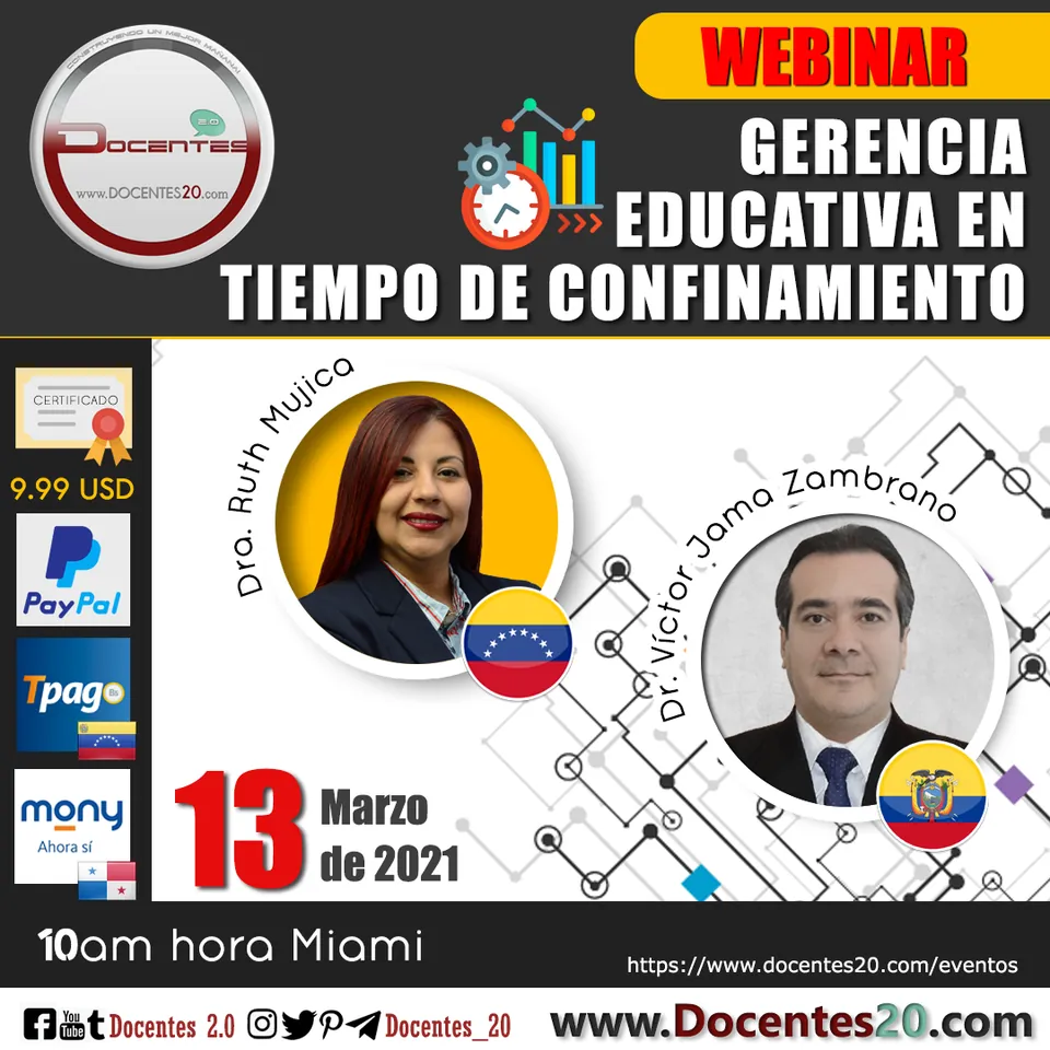Flyer del webinar Gerencia educativa en tiempo de confinamiento